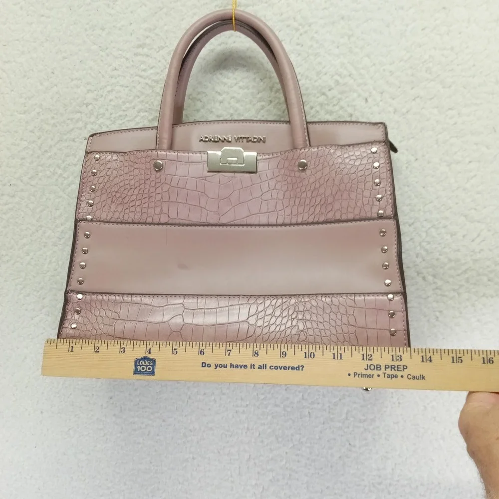 Adrienne Vittadini Pink‎ Croc Embossed Studded Satchel Handbag Crossbody Bag